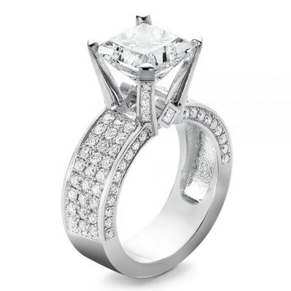 Three Layer Full Zircon Square Shiny Princess Cut Luxury Rings for Women, PD004 - Picture 1 of 6